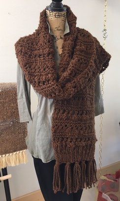 Photo of Unisex 7' Handknitted Alpaca Brown Shawl